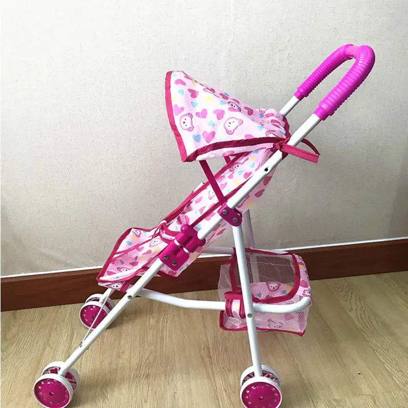 Foldable Doll Stroller Pram Pushchair Safe Baby Dolls Carriages Pretended Play Accessories For Kids