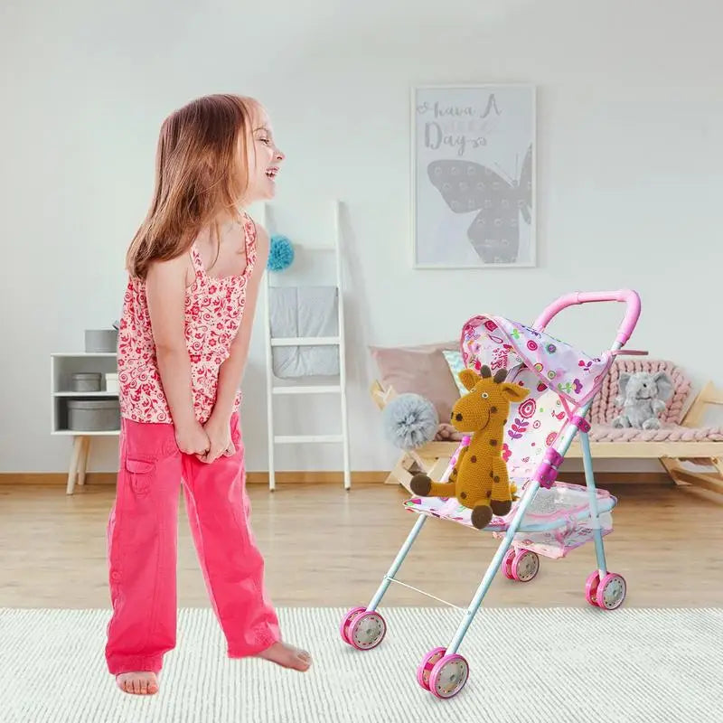 Toy Stroller With Bottom Basket For Kids Dress Girls Ages 3 Gift Girl Doll Accessories