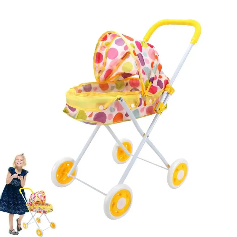 Doll Stroller Foldable For Toddlers 1-3 Realistic Accessories With Comfortable Hand Grip Baby Bear