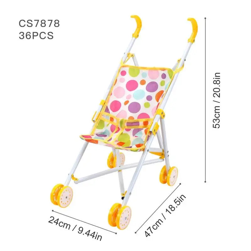 Doll Stroller Foldable For Toddlers 1-3 Realistic Accessories With Comfortable Hand Grip Baby Bear