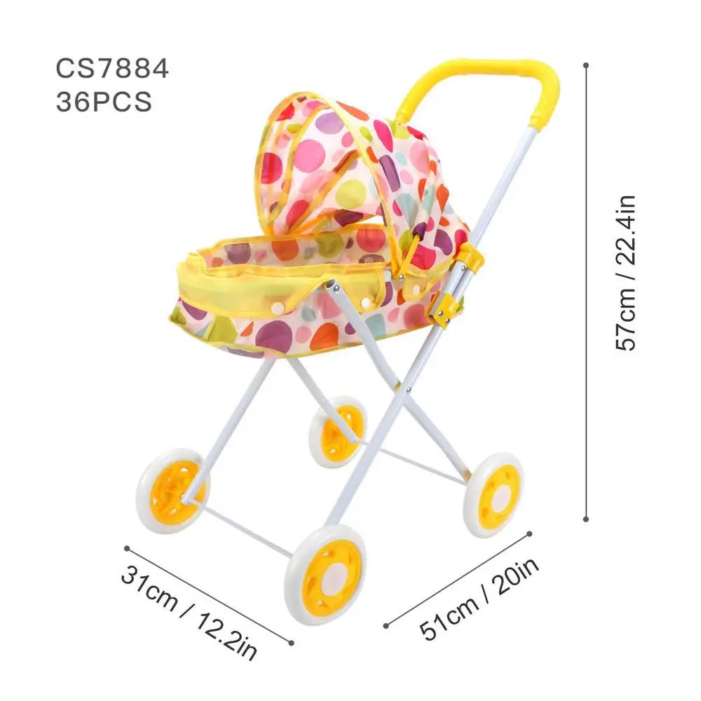 Doll Stroller Foldable For Toddlers 1-3 Realistic Accessories With Comfortable Hand Grip Baby Bear