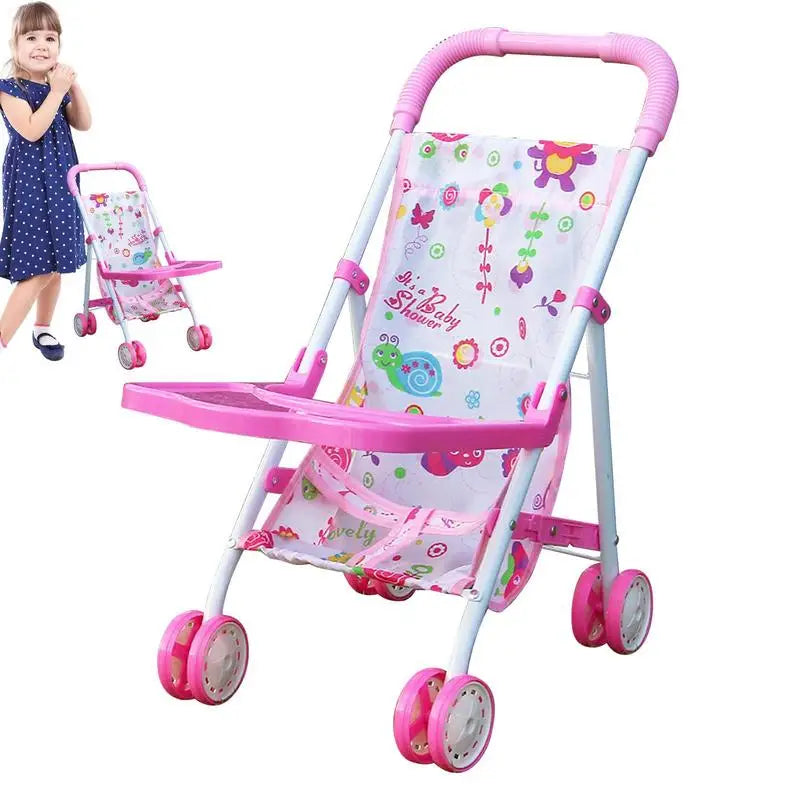 Toy Stroller Foldable Kid Doll With Bottom Basket Lightweight & Gift For Birthday Christmas Holidays